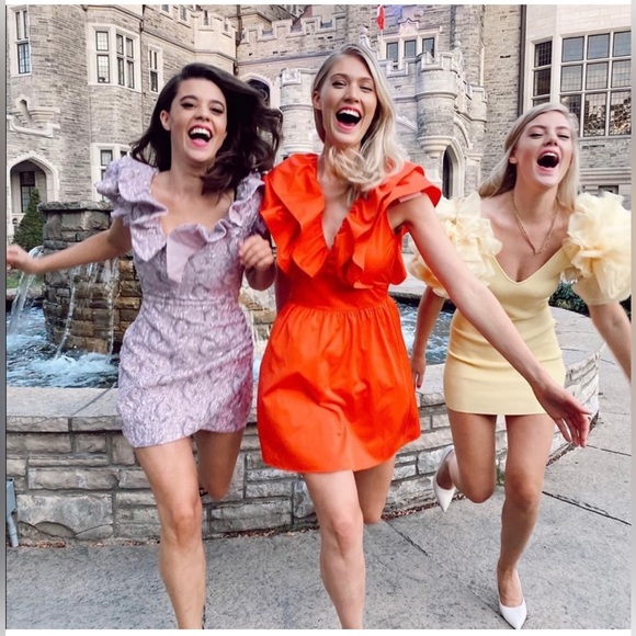 ZARA Ruffled Red/Orange Mini Dress, Women's (US XS) - Picture 1 of 12